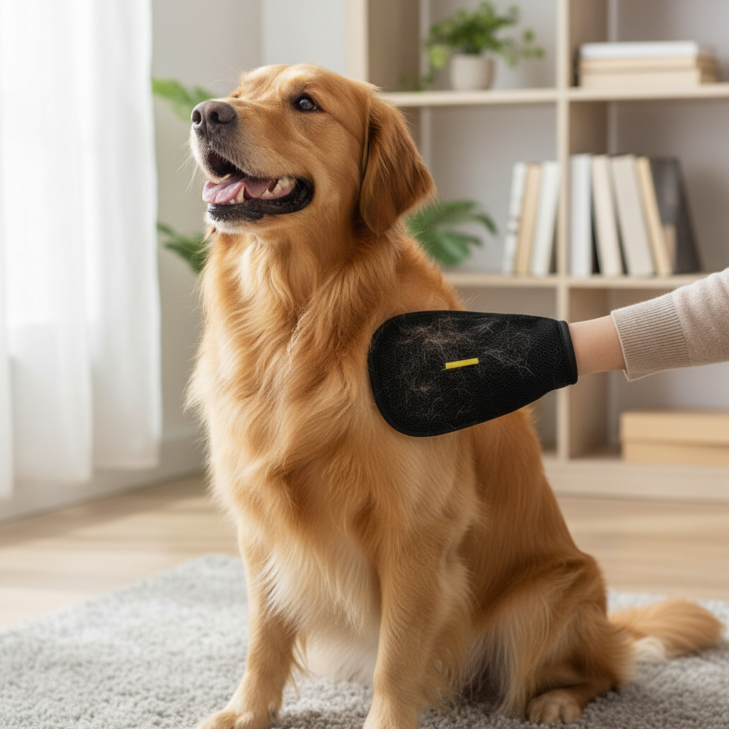 Gant utilisé sur un chien après une promenade