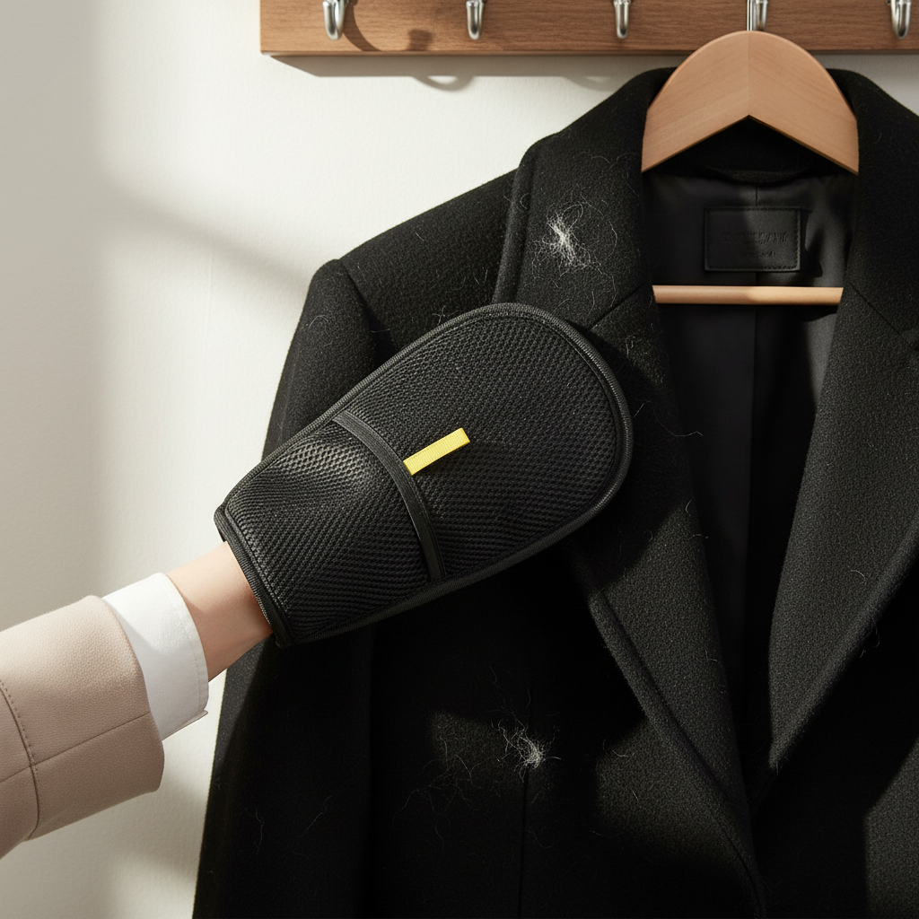 Gant utilisé sur un manteau suspendu